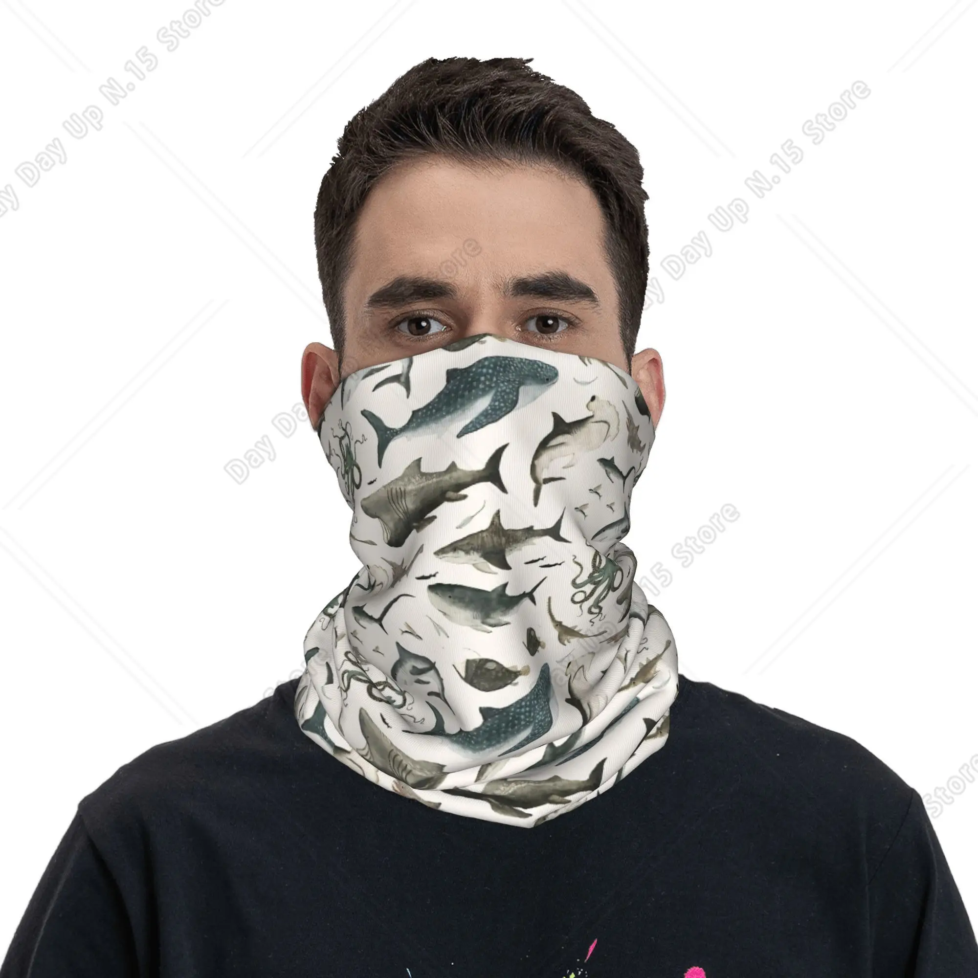 Shark Ocean Animal Sharks Bandana Neck Cover Printed  Wrap Scarf Warm Face Mask Riding Unisex Adult Washable