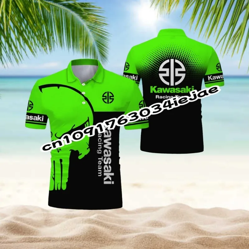 

Kawasaki Motorcycle 2025 Summer Men's New 3D Printed Polo Shirt Men Street Casual Sports Fashion Button Unisex Polo Top