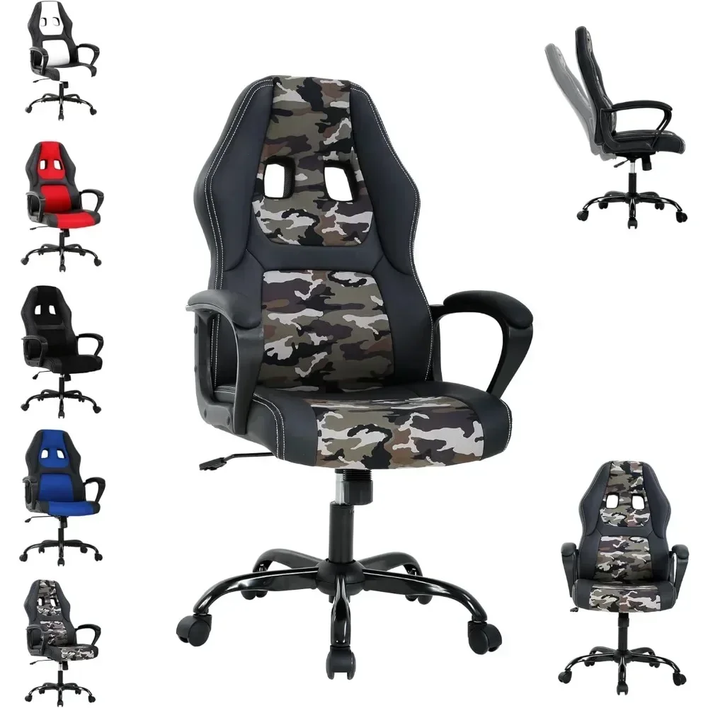 Ergonomic for Adult Massage Chair with Lumbar Adjustable Swivel Support PC Game Chair PU Leather Racing Esports Chair