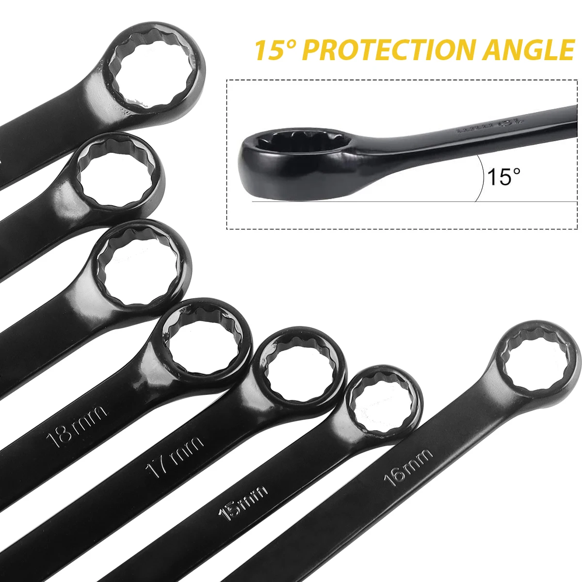 WOZOBUY Combination Wrench Set,  Open-End Wrench Set, Metric Sizes 6mm to 24mm for Large Vehicles, Black Oxide Finish