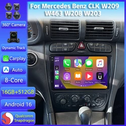 Android 16 Carplay Auto For Mercedes Benz CLK W209 W463 W208 W203 Multimedia Car Radio Player WIFi+4G 8core DVD Stereo Head Unit