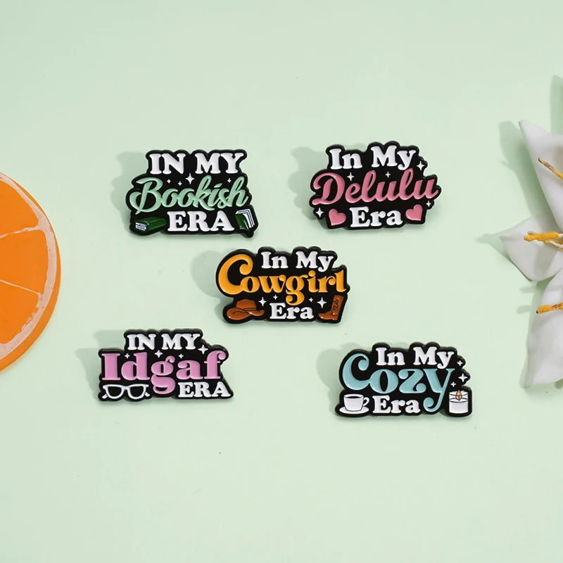 In My Bookish Era Enamel Pins Creative In What Era Series Brooches Lapel Badge Cartoon Funny Accessories Jewelry Gift for Friend