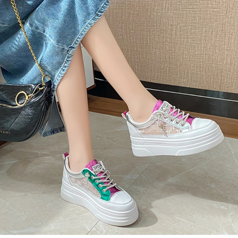 Shoes for Women 2023 Fashion Lace on Women's Vulcanize Shoes Platform Women Sneakers Summer Ladies Casual Shoes Mesh Sneakers