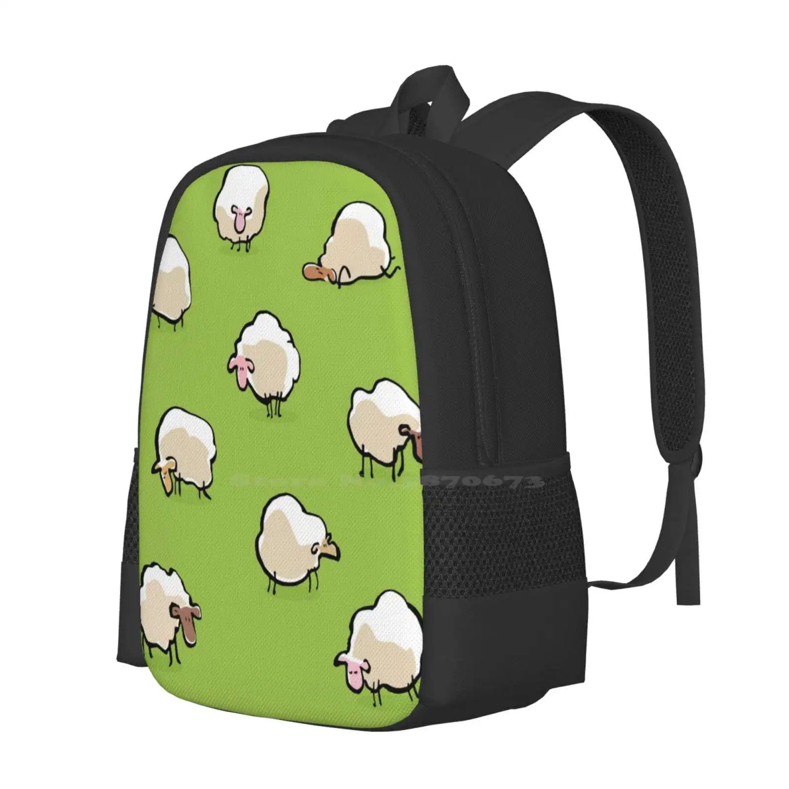 Sheep Large Capacity School Backpack Laptop Bags Sheep Cartoon Meadow Green Fluffy Wool Count Cute Funny