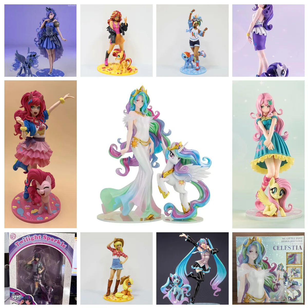10 Rodzajów Figurki Bishoujo My Little Pony: Applejack, Twilight Sparkle, Pinkie Pie, Fluttershy, Figurka Akcji Anime PVC 1/7, Prezent