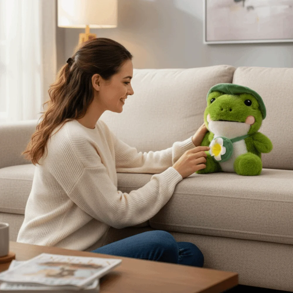 Collezione di Rane Verdi di Peluche, Rana Morbida Imbottita, Cuscino a Forma di Rana Cartoon, Regalo di Compleanno e Natale