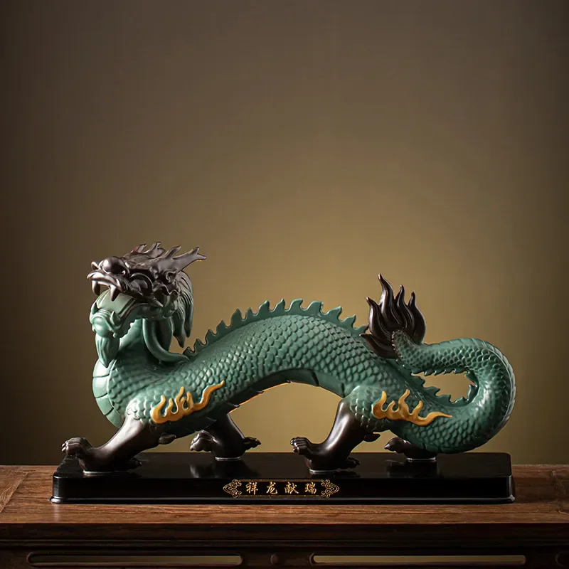Ceramic Dragon Figurine Zodiac Statue Lucky Mascot for Home Office Desk Decor Chinese New Year Gift Ornament Feng Shui
