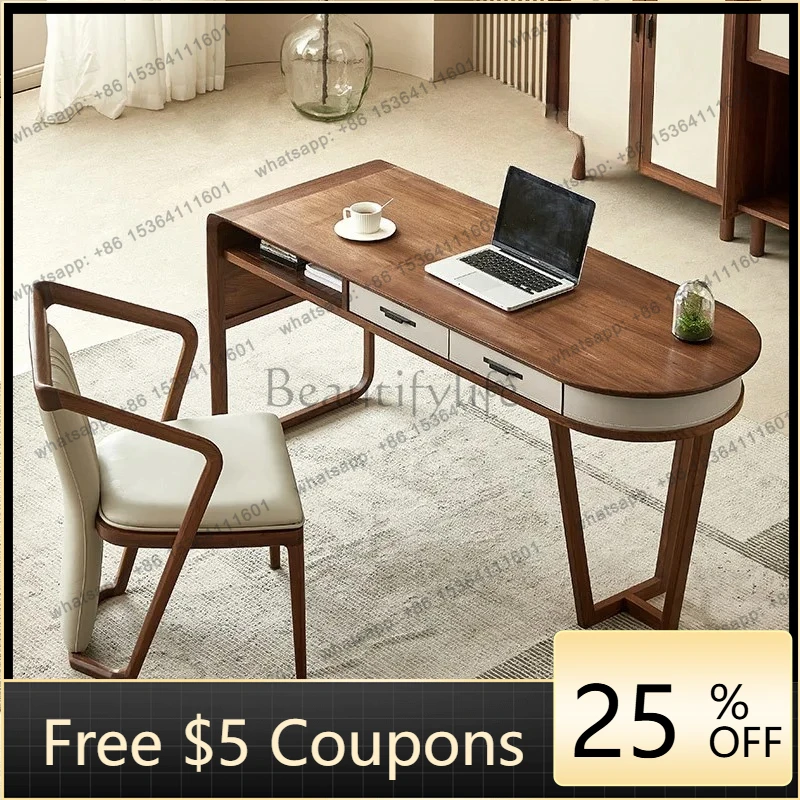 FF North American black walnut solid wood desk Italian saddle leather personalized home study writing desk