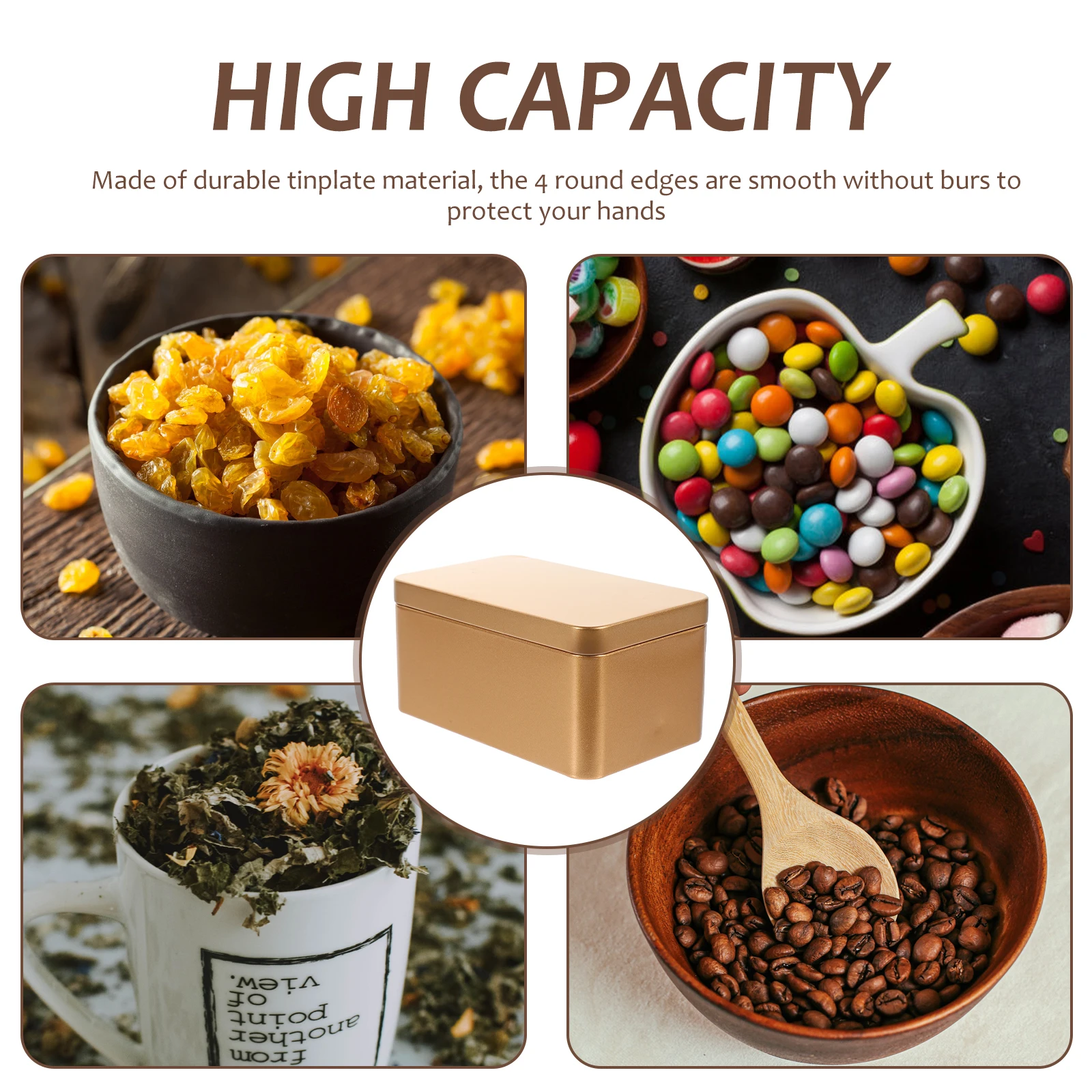 

Storage Box Tea Leaf Tinplate Container Kitchen Air Tight for Candies Snacks Travel Home Organizer Mini Golden Seasoning for Tea