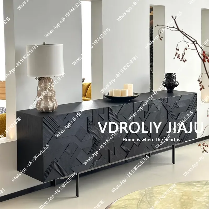 40 Nordic Simple Solid Wood Hand-carved Household Dining Side Cabinet Creative Art Entrance Chest Living Room Storage Locker