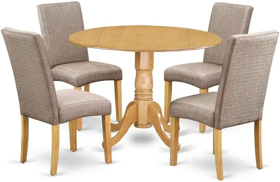 

East West Furniture DLDR5-OAK-16 Dublin 5 Piece Kitchen Set Includes a Round Table with Dropleaf