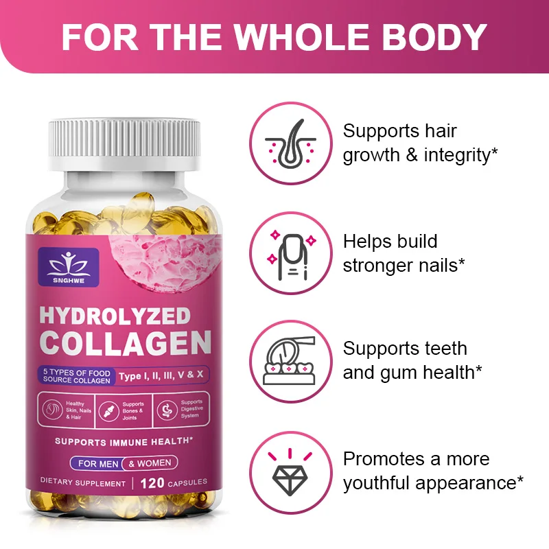 Powerful Hydrolyzed Collagen Capsules with Hyaluronic Acid Antioxidant Skin Hair Nails Health With Vitamins&Minerals