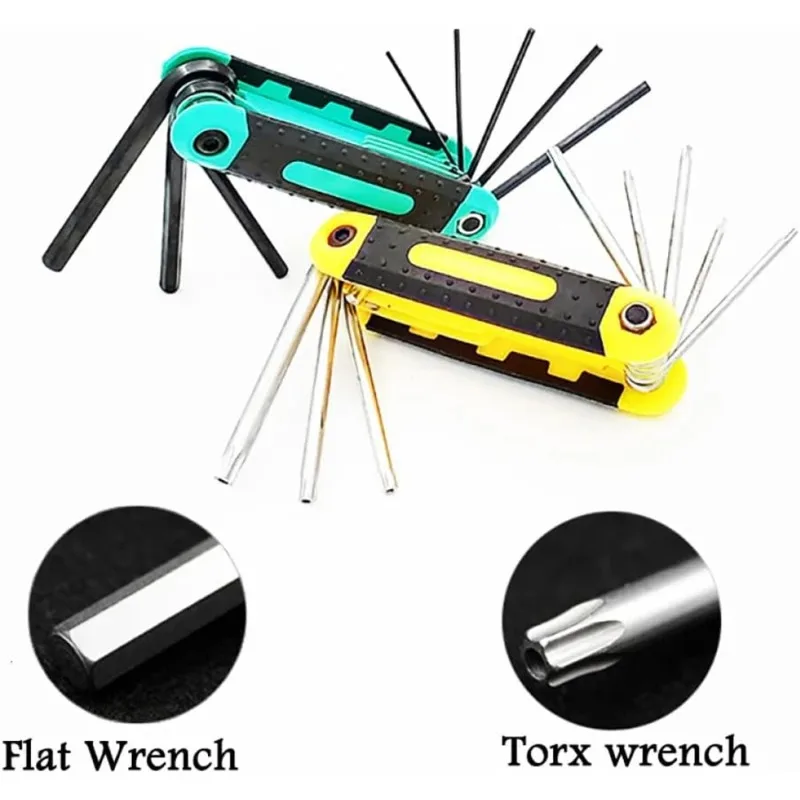 8 in 1 Folding Hex Wrench Metal Metric Allen Wrench Set Hexagonal Multifunction Tool Wrenches Allen Keys Hand Tool Portable Set