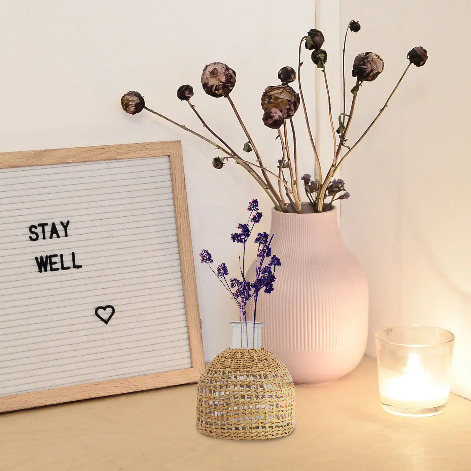 

Vase Decor for Woven Farmhouse Decoration Home Flower Container Natural Desktop