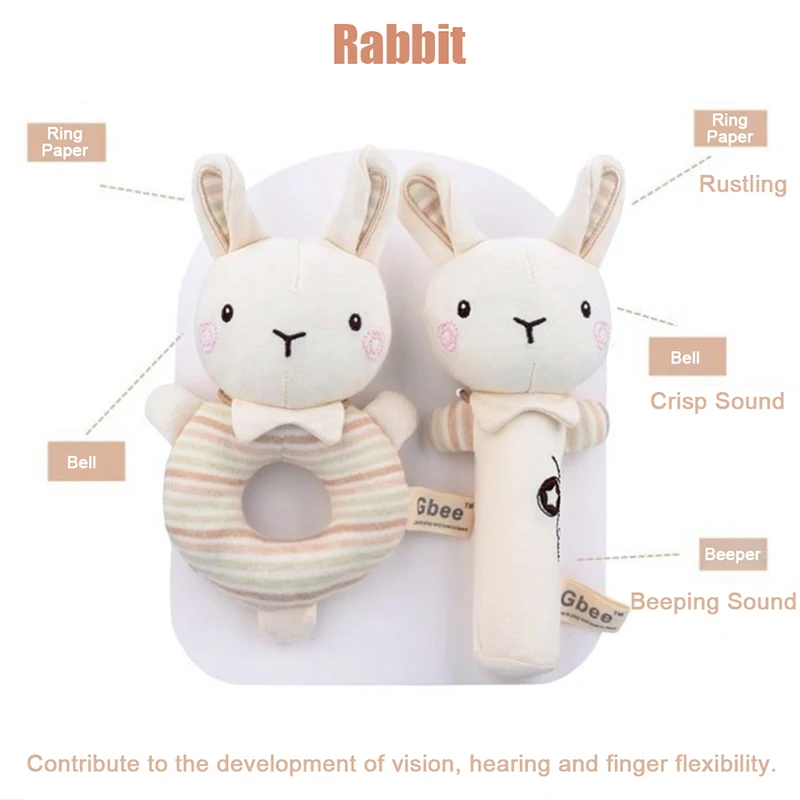 Baby Rattles Soft Cartoon Cute Plush Animal Toys Child Educational Handbells