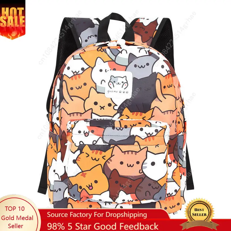 Cute Cat Boys Girls Book Bag School Backpack Travel Mochila Rucksack  Student Amime Backpacks