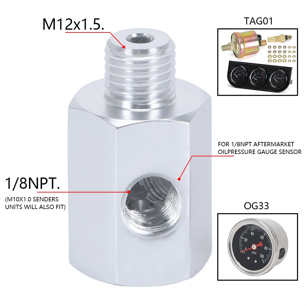 PQY RACING - For BMW 3 Series E30 E36 3 Port Oil Pressure Temperature Gauge Adaptor T Piece PQY-OGA01