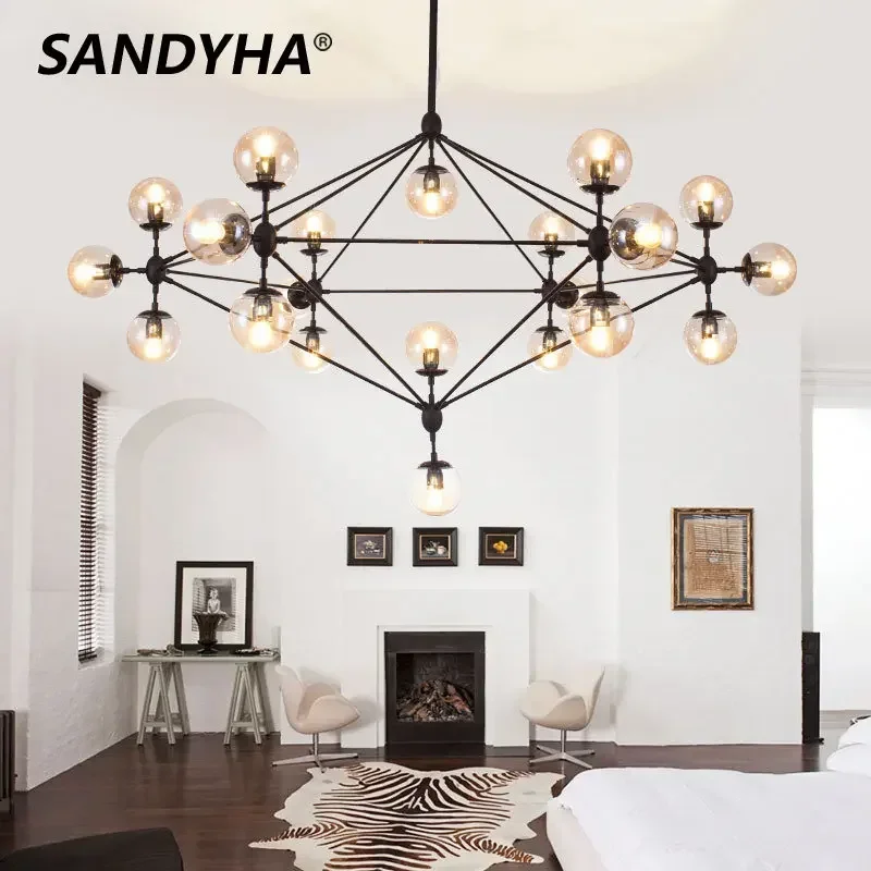 

SANDYHA Modern Pendant Lights Glass Ball Lampshade Attic Chandelier for Living Room Kitchen Indoor Dining Table Bedroom Decor