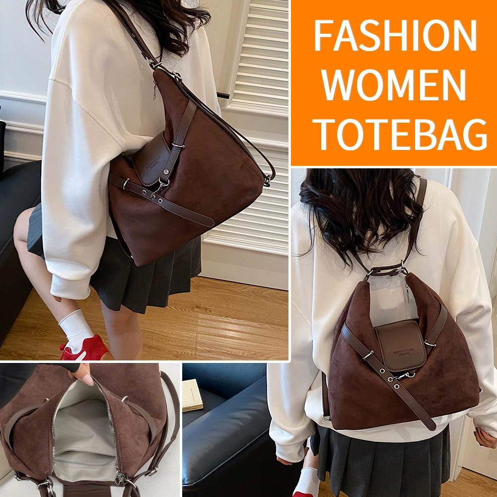 

Faux Suede Women Tote Bag Large Capacity Crossbody Shoulder Bags Fashion Backpack W/Adjustable Straps for Work Travel Shopping