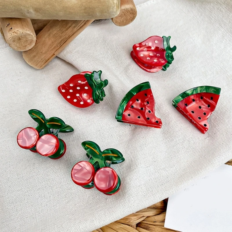 Creative Fruit Acetate Mini Hair Claws Clip for Women Korean Colored Strawberry Watermelon Cherry Lemon Hairpin Headdress