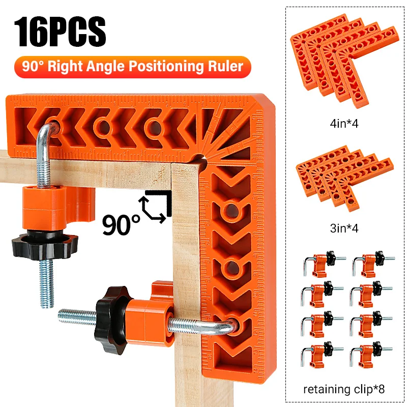 16PCS 90 Degree Right Angle Locator L-Shaped Woodworking Positioning Squares Clamps Reusable Plank Stone Material Splicing Tool