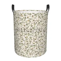 Sage Green Beige Floral Circular Laundry Hamper Vintage Brown Flower Round Large Clothes Storage Baskets Foldable Laundry Bags