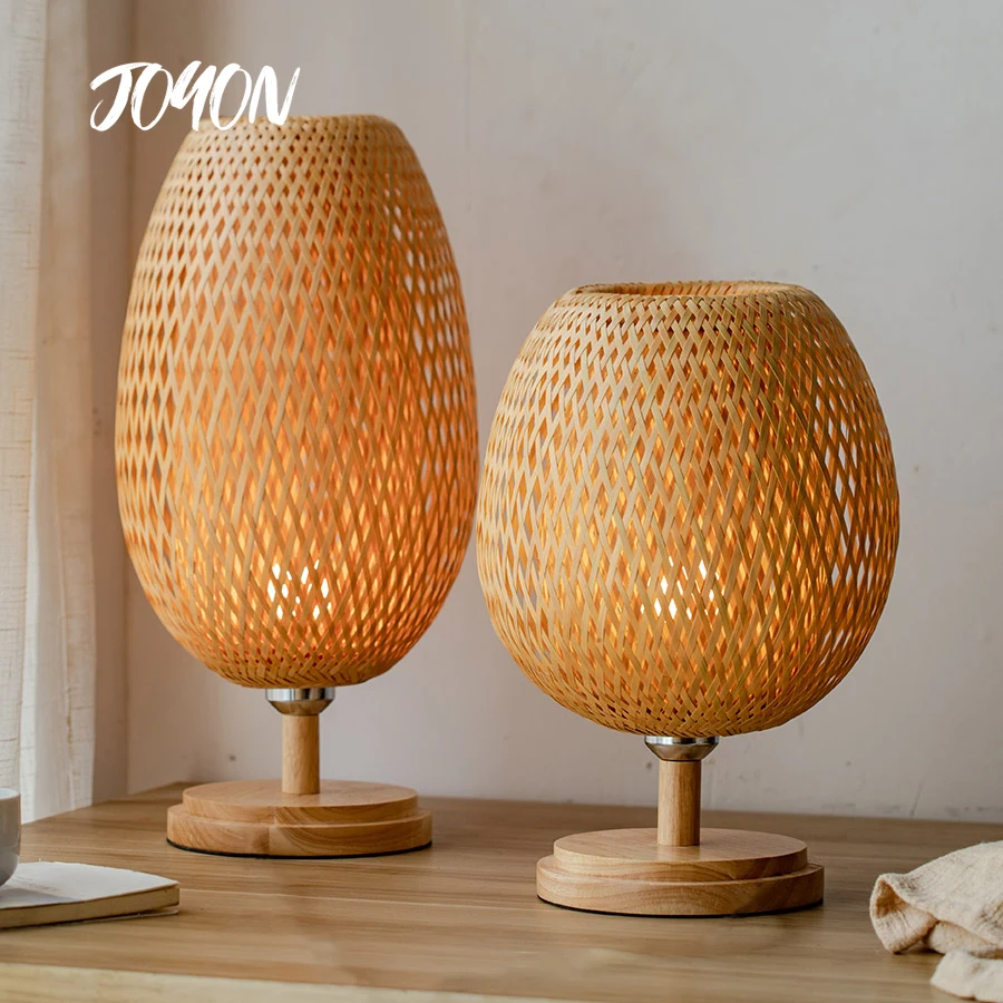 Bamboo Weaving Table Lamp Creative Handmade rattan Bedroom Restaurant bedside desk lights Chinese Pastoral Retro  Table Light