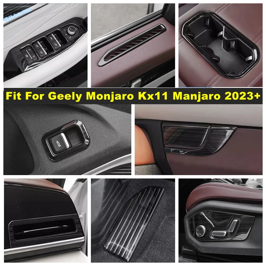 

Black Brushed Rear Door Button / Seat Adjust Panel / Rest Pedal Cover Trim For Geely Monjaro Kx11 Manjaro 2023 2024 Accessories