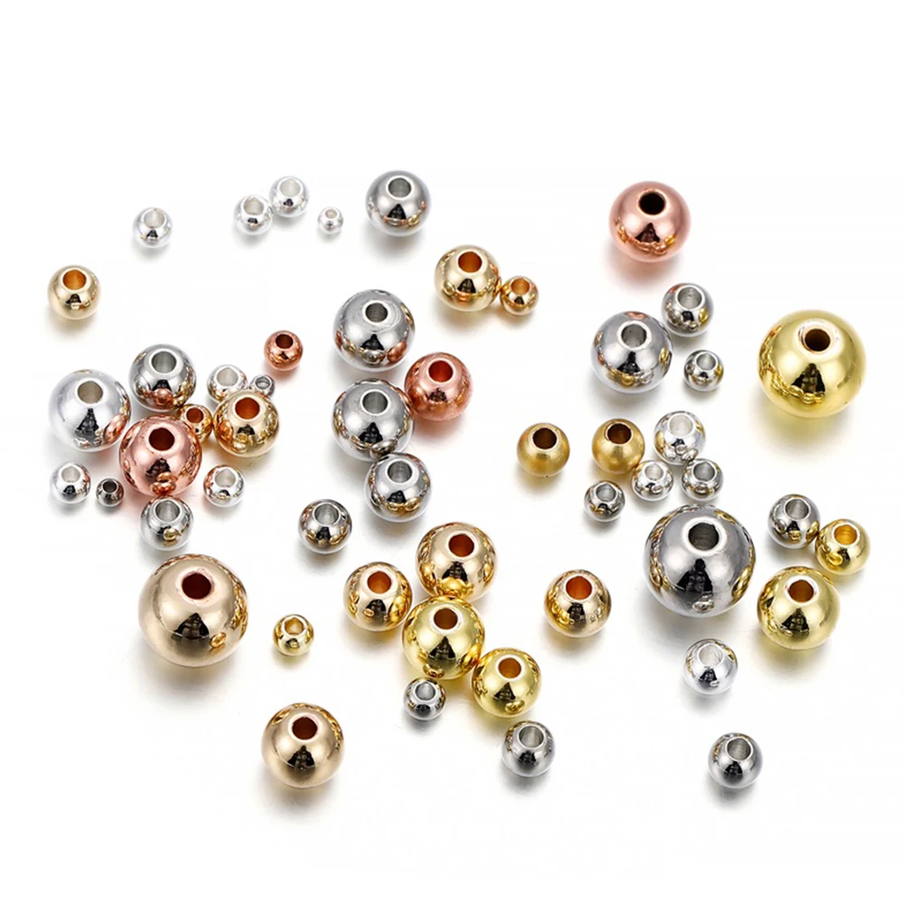 10-100Pcs 2/4/6/8mm Gold Plated Brass Beads Round Ball Spacer Loose Beads for DIY Bracelet Necklace Jewelry Making Accessories