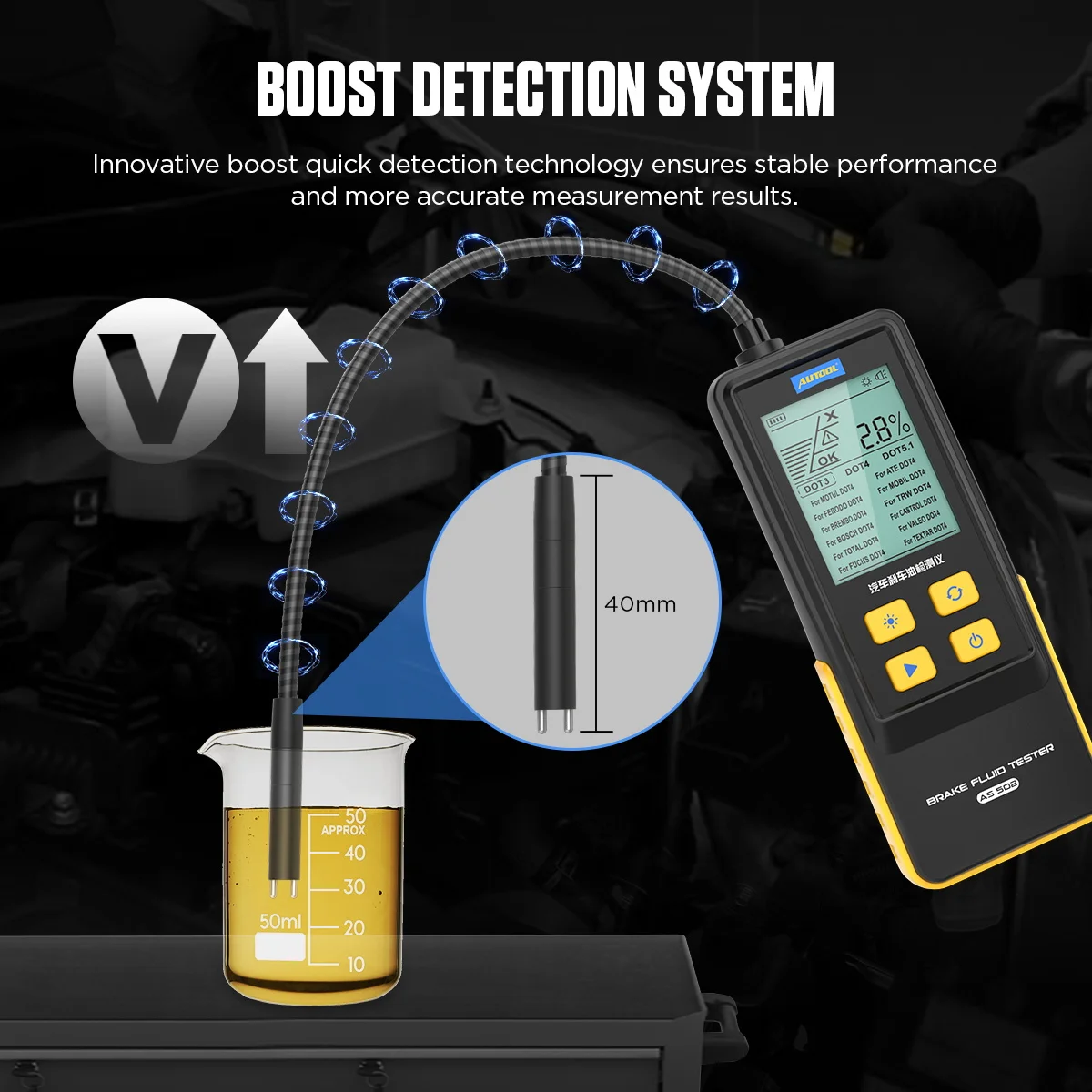 AUTOOL AS502 Automotive Brake Fluid Tester Oil Liquid Quality Water Content Brake Oil Tester for Car DOT3/DOT4/DOT5.1/ENV4