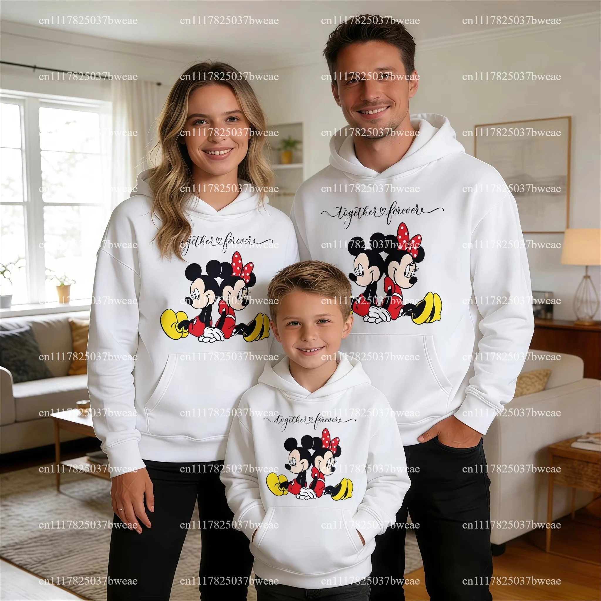 Cartoon Couple Print Family Matching Hoodies Mom Dad Me Parent-child Sweatshirt Together Forever Letter Pullover Family Outfit