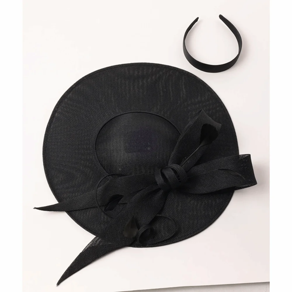 Trendy Wide Brim Women Fascinator Hats Vintage with Headband Derby Hat Elegant Large Wedding Hat for Derby Event
