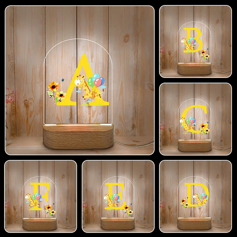 

Personalized Customized 26Letter Lamp Decoration USB LED Night Light Wooden Base Night Light for Home Baby Mother Room Christmas