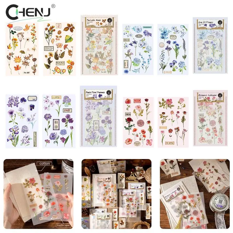 1set Vintage Rub On Transfers Plant Stickers Flower Decoration Sticker For Crafts Fabric Journaling Dairy Scrapbooking Planners