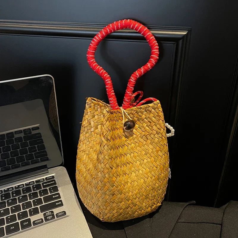 

Женская сумка с веревочной ручкой, лето 2025, дневной клатч, ретро плетеная сумка из ротанга, богемная соломенная пляжная дорожная сумка для покупок, брендовая сумка