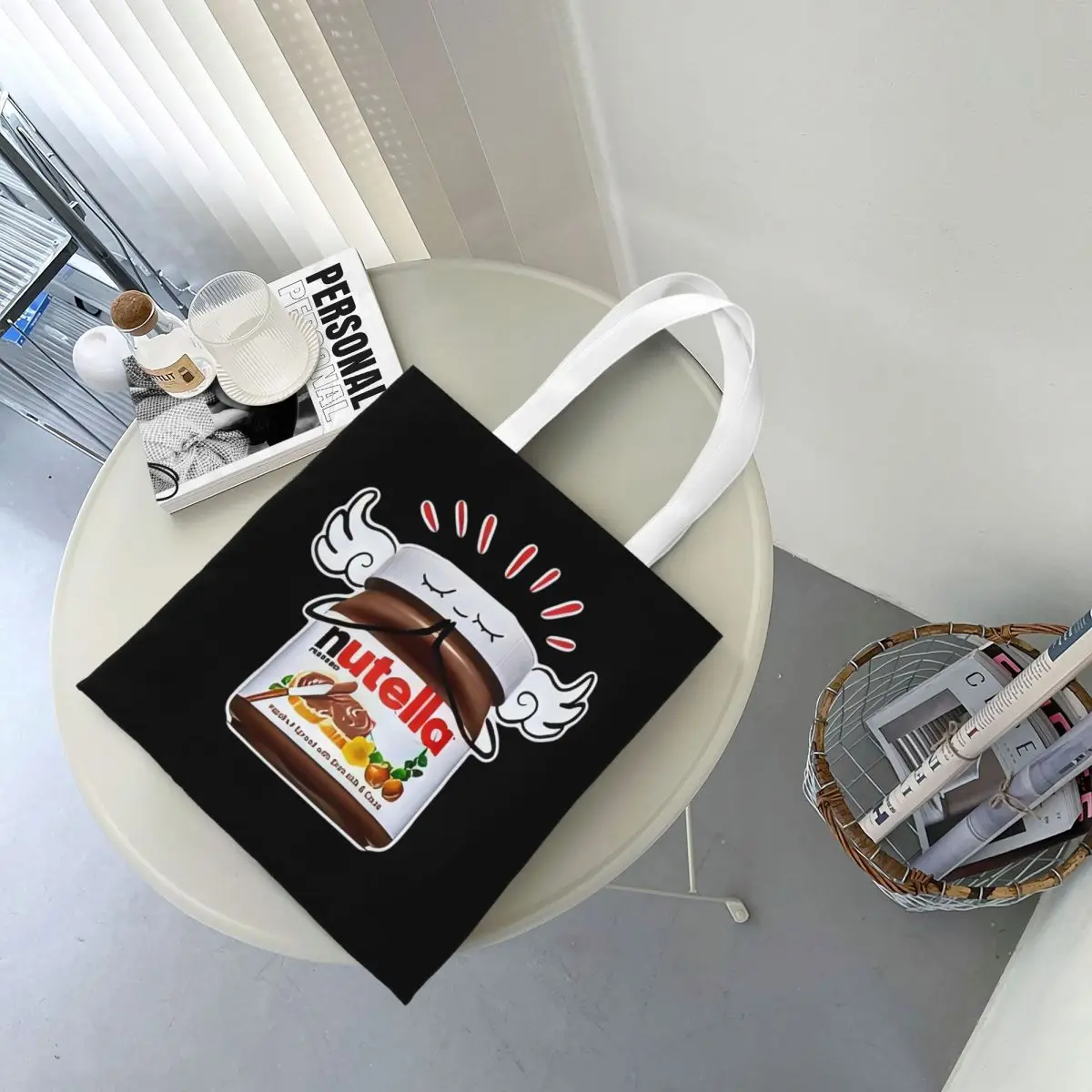 

Funny Nutella Shopping Bags Canvas The Tote Bag Reusable for Girls Shoulder Tote Travel Handbag