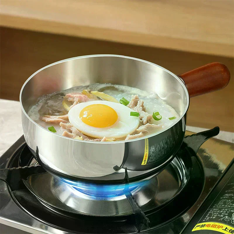 Milk Pot With Wooden Handle, Compact Cooking Pot, Suitable For Frying Eggs And Heating Milk. Made Of Stainless S Stainless Steel