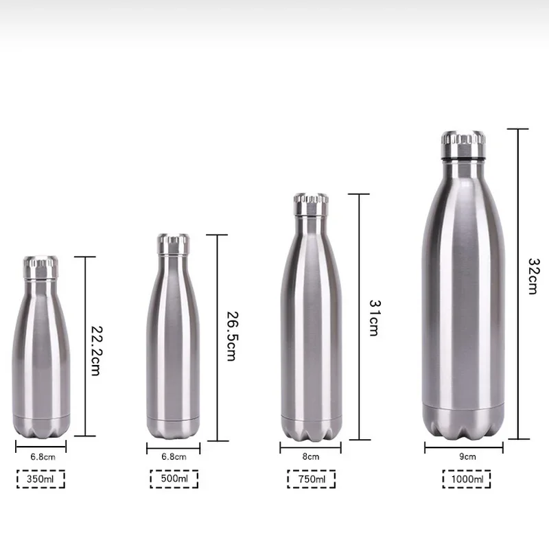 350/500/750/1000ml Double Wall Stainles Steel Thermal Water Bottle Sport Thermos Bottle Keep Hot and Cold Insulated Vacuum Flask