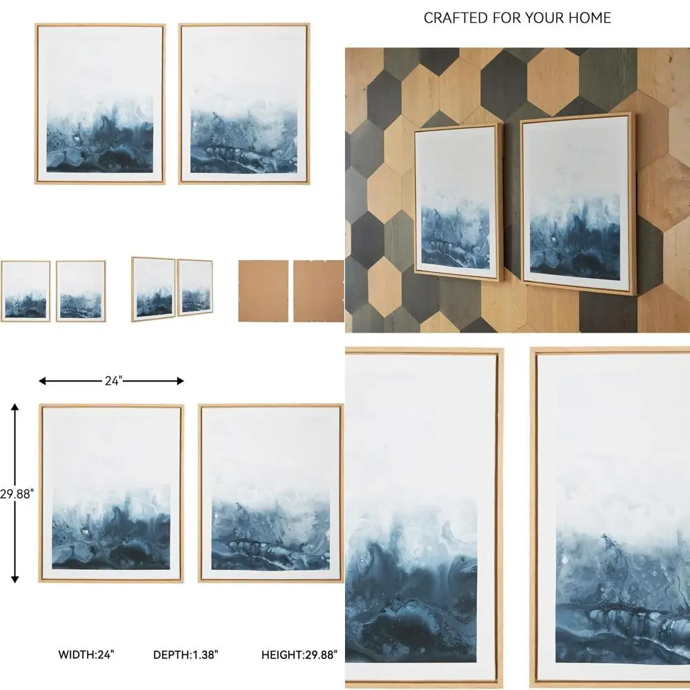 

Ashley Holport's Modern Abstract Art Duo, Blue & White, Framed Wall Decor Set