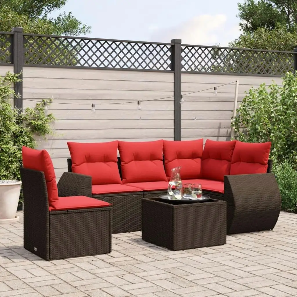 

6 Piece Outdoor Patio Sofa Set with Cushions Rattan Wicker Furniture Brown Color Comfortable Living Room Seating
