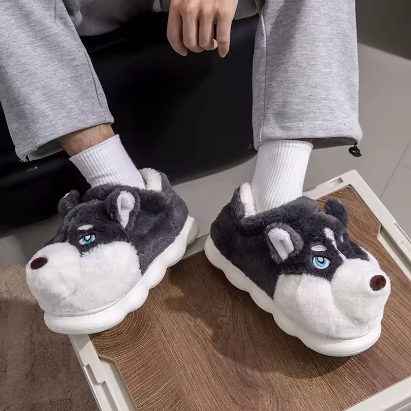 Plus Size 50 Indoor Fluffy Slippers For Women Men Winter Warm Shoes Cute Cartoon Dog Light Weight Couples Home Floor Slipper - Image 5