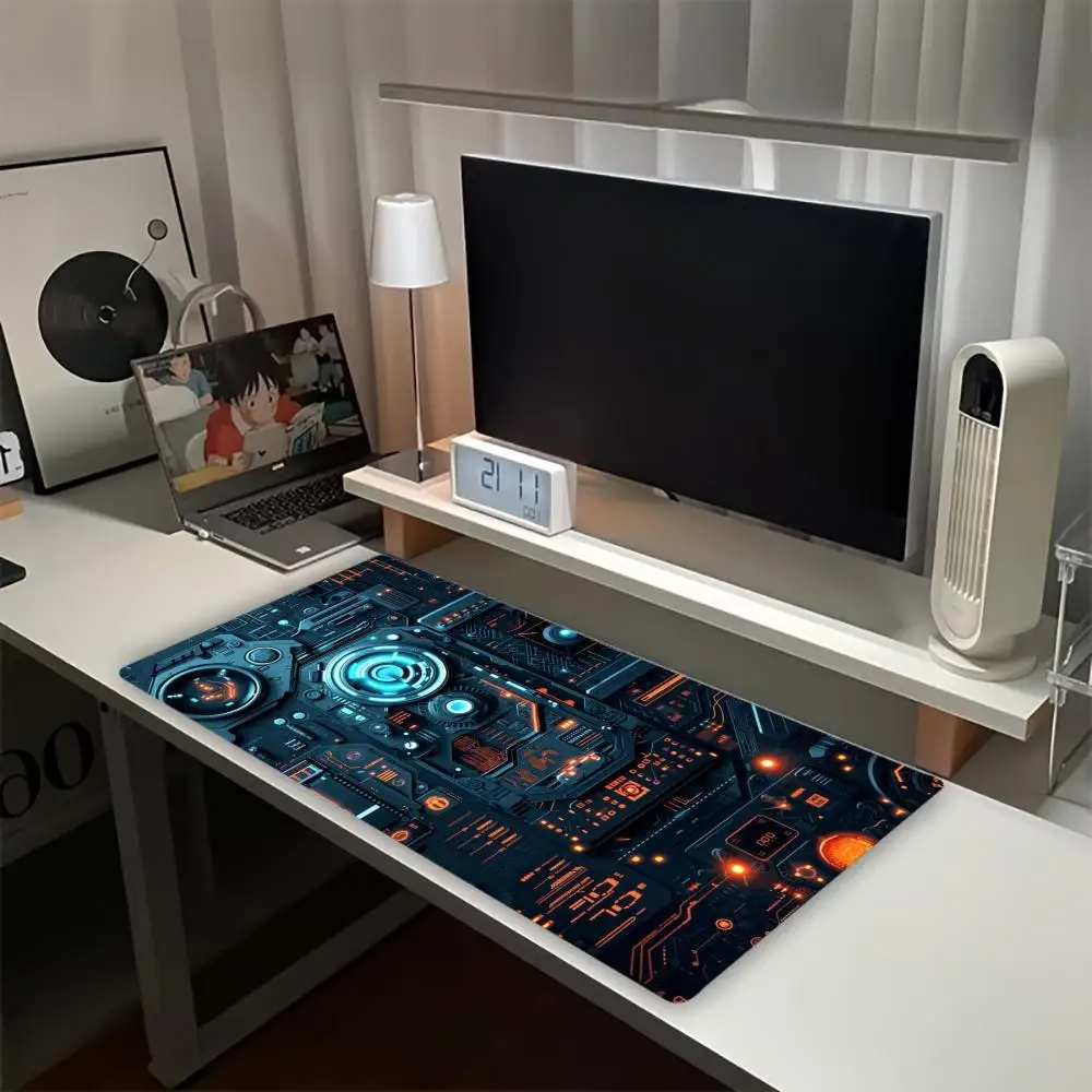 Cyber Circuit Large Gaming Desk Mat, Non-slip Locked Edge Mousepad, Sci-fi Circuit Keyboard Carpet for PC Gamer Office Table
