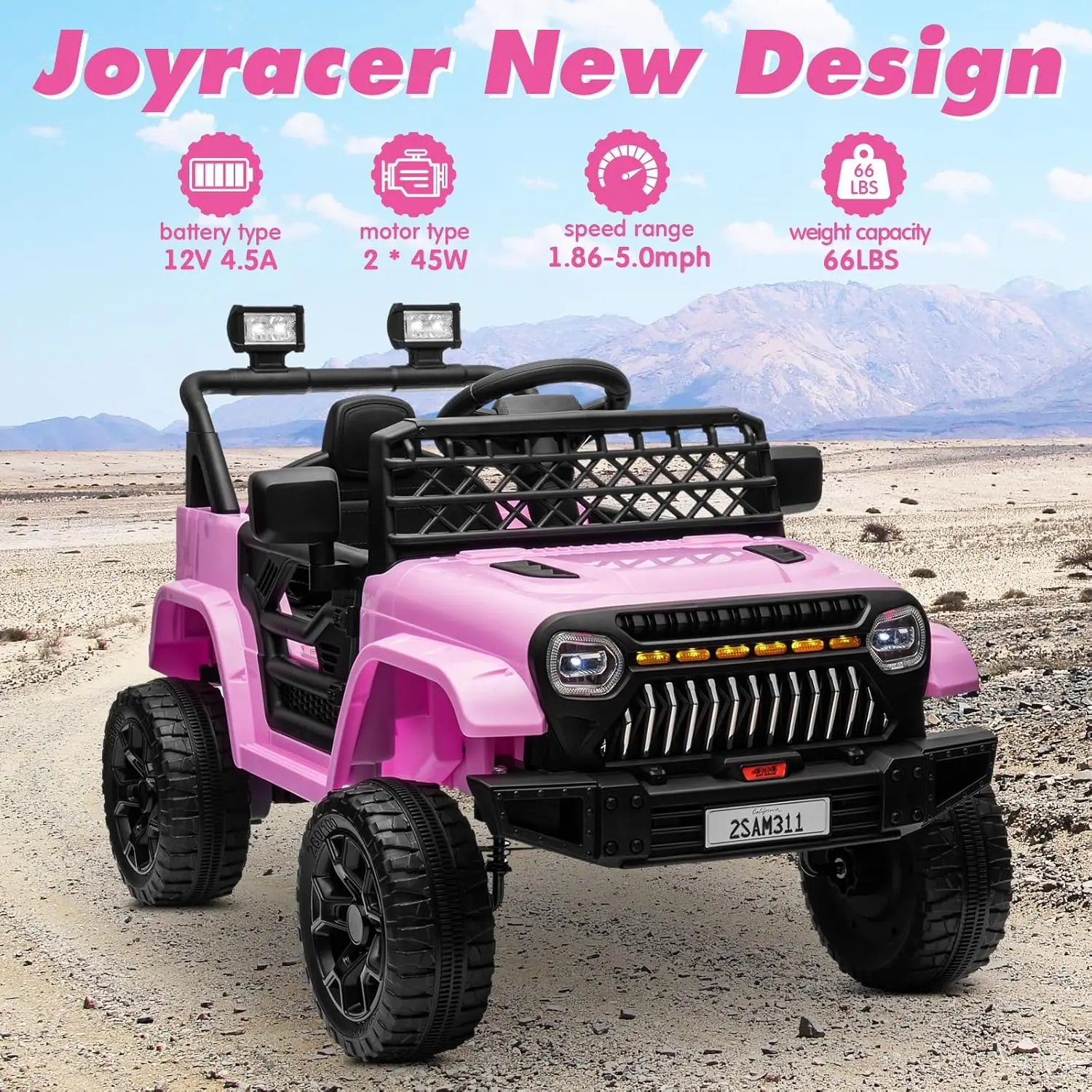 Ride on Truck Car 12V Power 4 Wheels w/Remote Control, 3 Speeds, Bluetooth Music, Led Lights, Spring Suspension, Electric