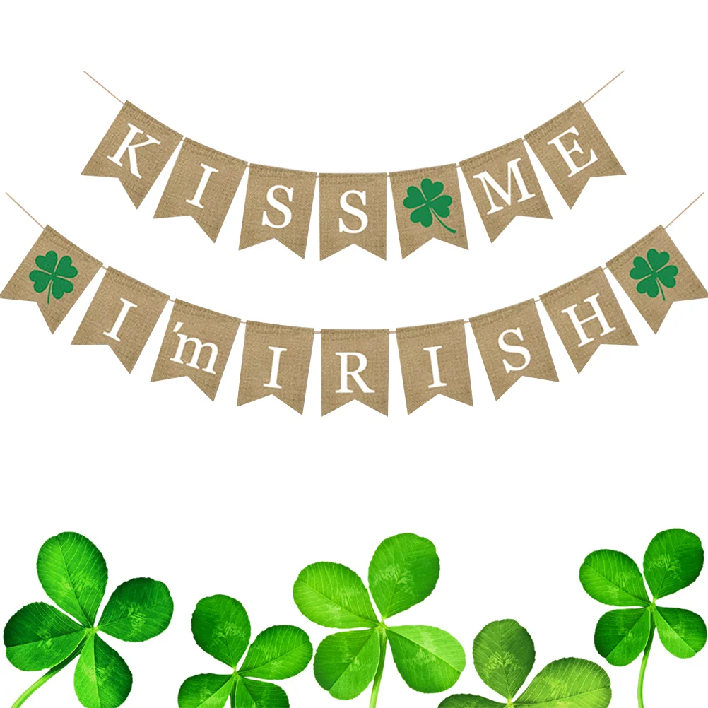 

I'm Shamrock Burlap Banner Four-Leaf Bunting Garland StPatrick Day Decorations (C Type)