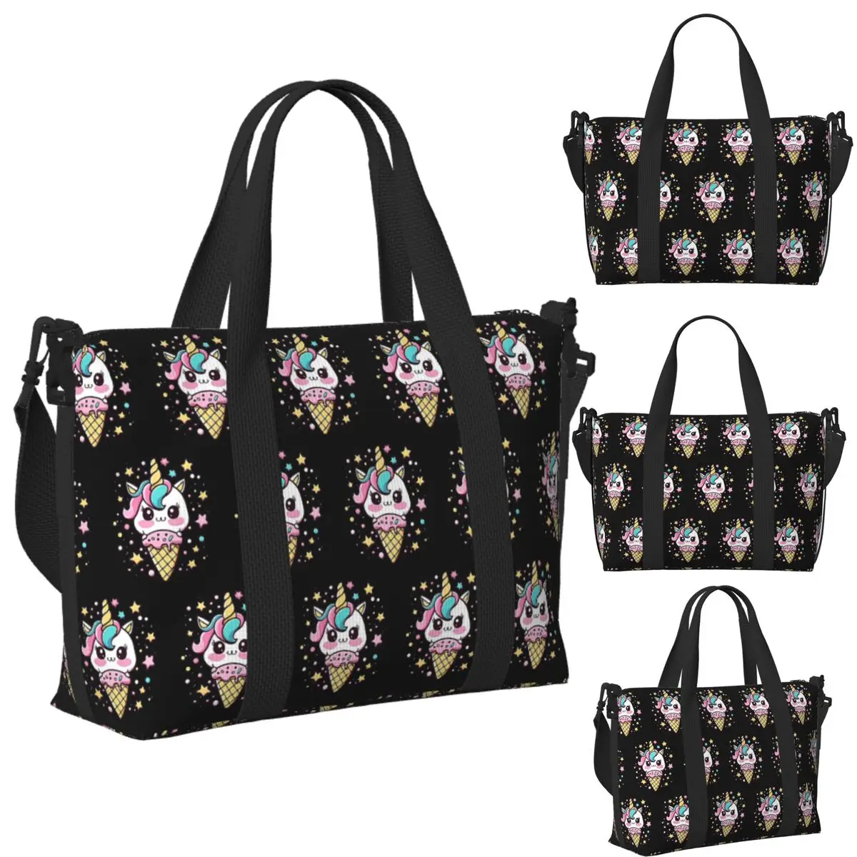 

Custom Ice Cream Unicorn Beach Travel Bag Large Capacity Tote Bags for Gym Yoga Women Shopping Duffle Shoulder Bag
