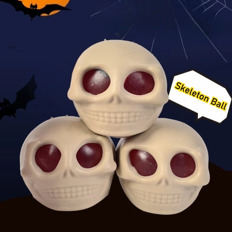 Creative Skull Sensory Fidget Toy Flexible TPR Quick Recovery Squeezing Skeleton Ball Head Ugly Cute Bursting Eyes Prank Toy