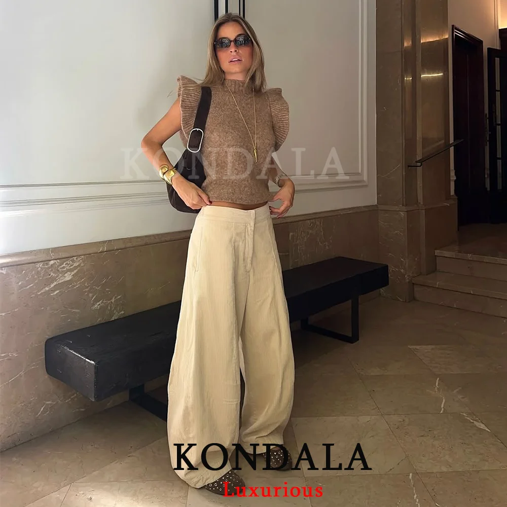 KONDALA Casual Short Puff Sleeve Tops Women Turtleneck Knitted Slim Sweaters Fashion 2026 Spring Summer Y2K Girl Holiday Tops