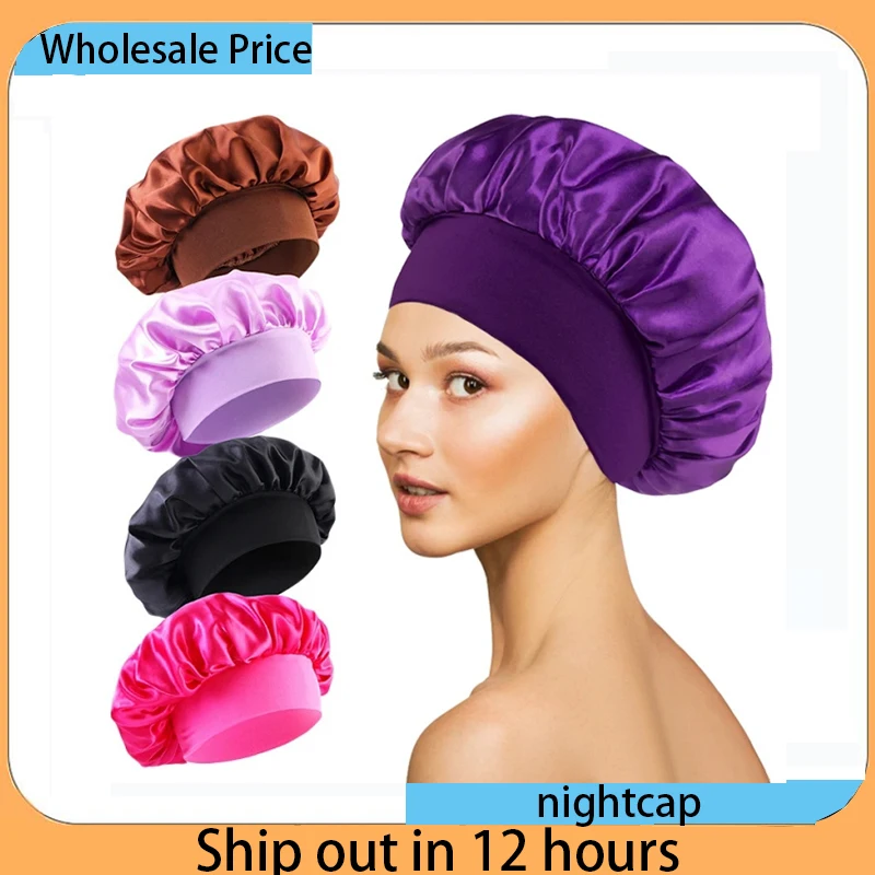 1pcs Soft Silk Satin Lined Bonnet Large Satin Hair Bonnet Household Sleep Shower Cap Hair Wrap Cover for Long Hair Salon Tool