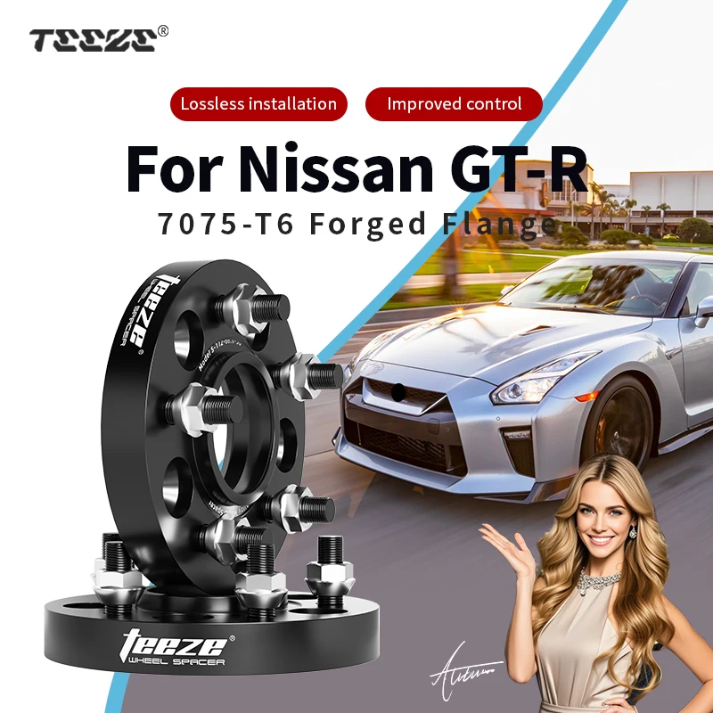 Teeze 2/4pcs 5x114.3 CB66.1mm M14x1.25 Hub Centric Black Forged wheel spacer For Nissan GT-R Flange Plate15/20/25/30/35mm