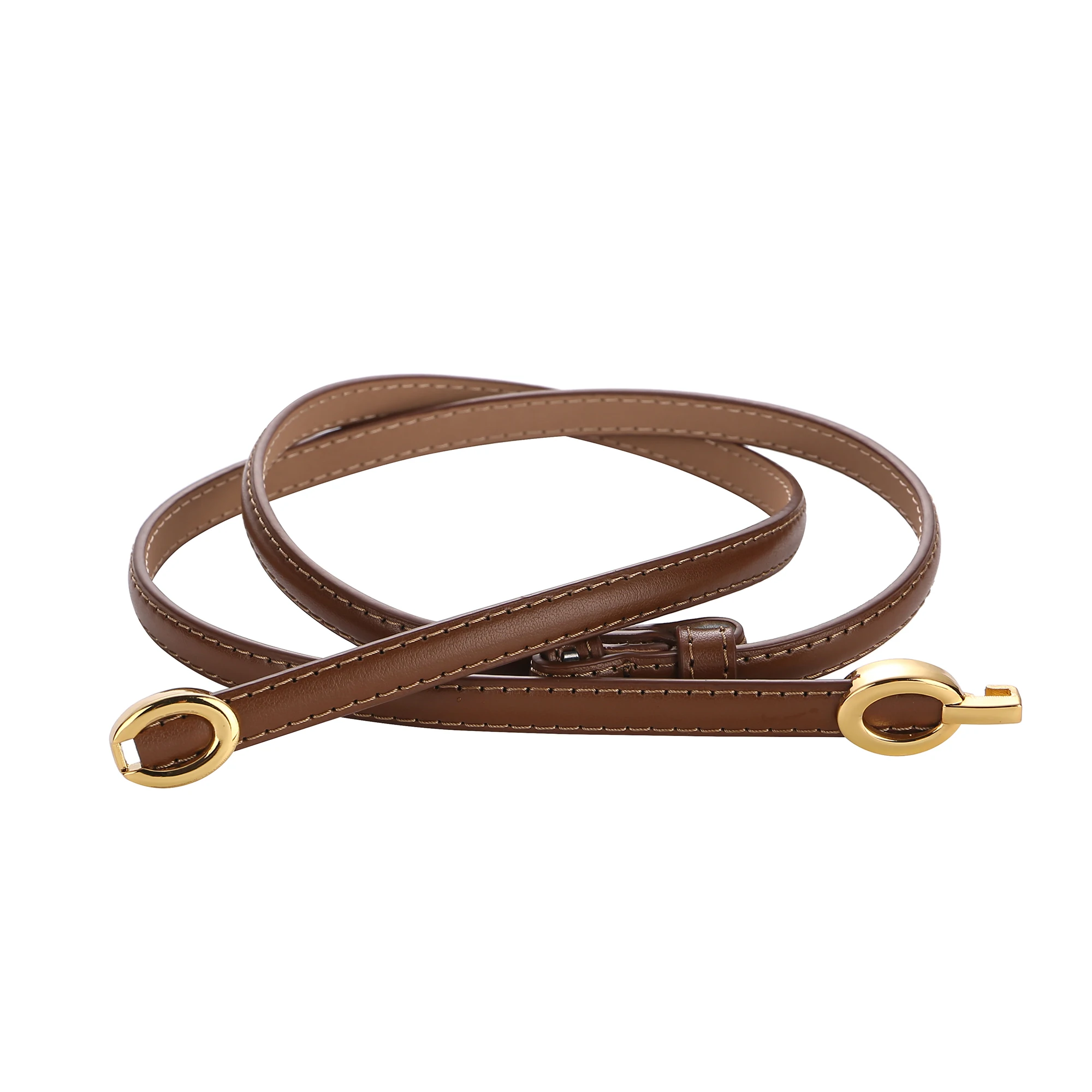 Women's Thin Leather Belt 1cm Gold Oval Snap Buckle Minimalist Business Belt for Suits Dresses Office Wear